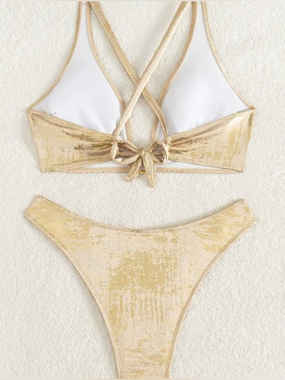 Metallic Gold Halter Ring-Accent Bikini Set - Picture 6 of 12